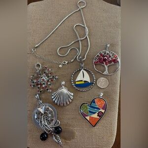 Jewelry Lot Necklace Magnetic Clasp 6 RMN Pendants And 1 Unmarked 30-34”